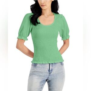 INC International Concepts Green Puff Sleeve Blouse‎